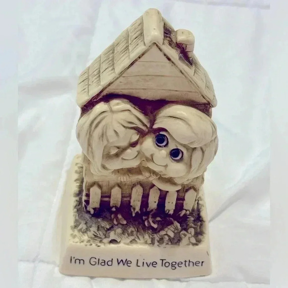 1979 Russ Berrie I'M GLAD WE LIVE TOGETHER 5” Figurine Vintage MCM Kitsch 70s - Picture 1 of 12